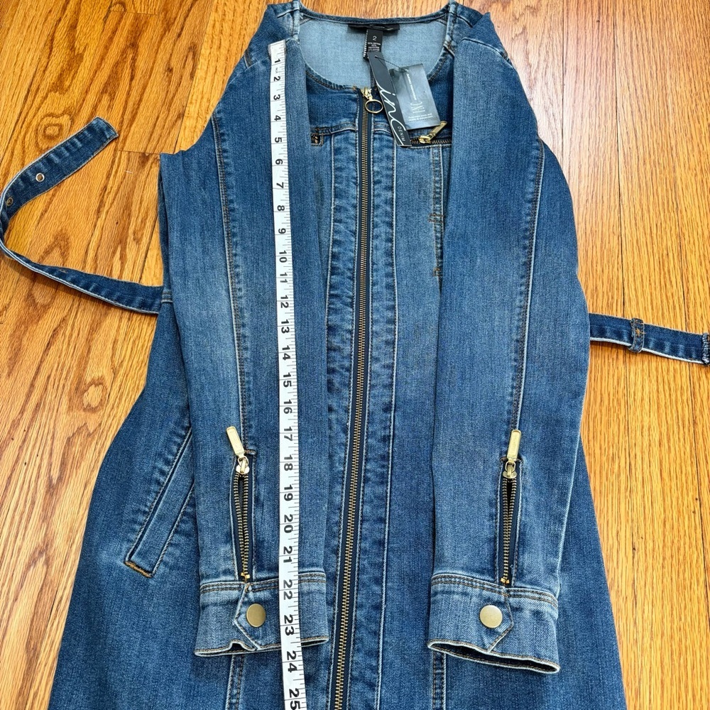 BWT INC International Concepts denim blue shirtdress gold zipper trench dress 2 - Picture 14 of 16